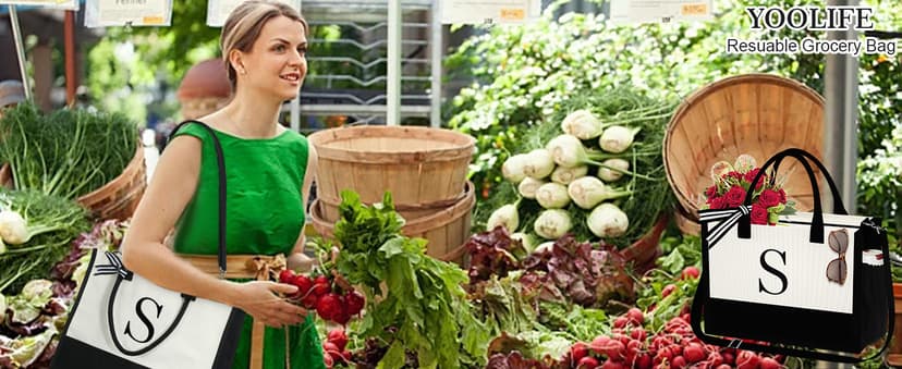 YOOLIFE Initial Canvas Tote Bag & Makeup Bag, Birthday Gifts for Women Mom Sister Friends, Bridesmaid Wedding Gifts