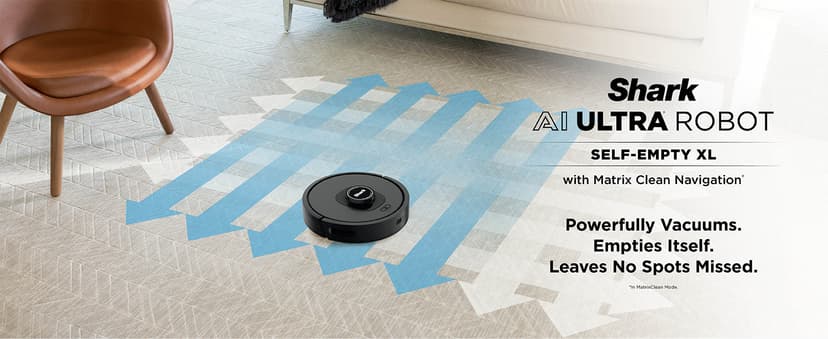 Shark AV2501S AI Ultra Robot Vacuum, with Matrix Clean, Home Mapping, 30-Day Capacity HEPA Bagless Self Empty Base, Perfect for Pet Hair, Wifi, Dark Grey