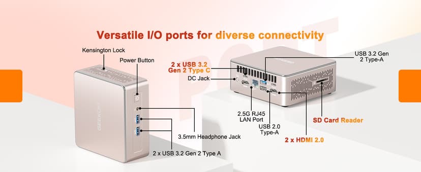GEEKOM A5 Mini PC with AMD Ryzen 5 7430U, 3-Year Coverage, 16GB RAM(Upgradable, Not LPDDR)&512GB M.2 NVMe SSD, Windows 11 Pro Desktop Computer Support 8K/Wi-Fi 6/BT 5.2/USB 3.2/SD Slot/6x USB