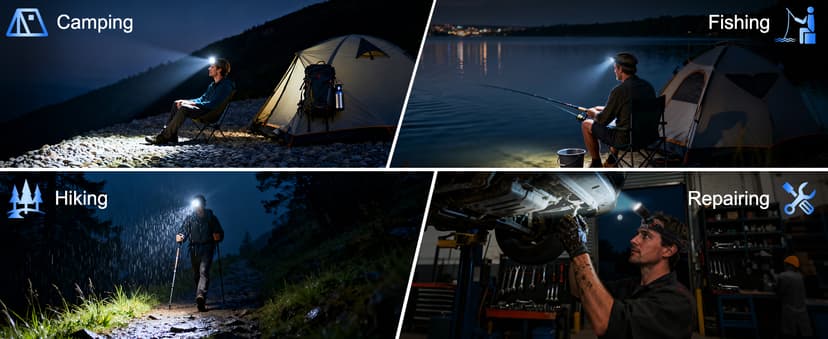Rechargeable Headlamp High Lumen, 3000L Super Bright Head Lamp, 90° Rotatable Head Lights for Forehead, Adjustable Focus Headlight Flashlight, 4Modes LED Headlamps for Adults Hardhat Camping (2Pack)