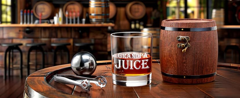 LIGHTEN LIFE Grandpa Juice Whiskey Glass Set 12 oz, Rocks Glasses Father's Day Ideas in Barrel Box, Unique Bourbon Glass Gifts for Men, Best Grandpas, Grandfather, Birthday, Christmas B0GWR6K4YN