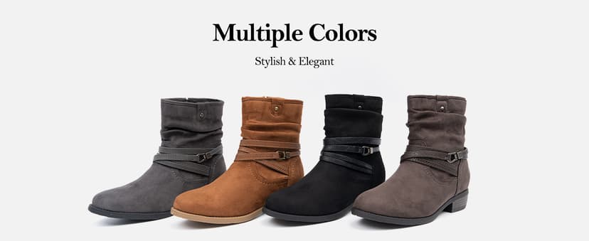 VJH confort Women's Mid Calf Boot,Round Toe Low Heel Comfort Slouchy Bootie with Side Zipper Buckle Strap