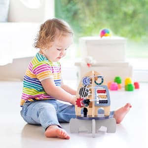 Wdmiya Space Wooden Activity Cube Toys for Baby, Montessoritoys for 1 Year Old Boy & Girl Birthday Gifts, Sensory and Educational 1st Birthday Gifts, Busy Board Toys for Baby Boy 6-18 Months (Rocket)