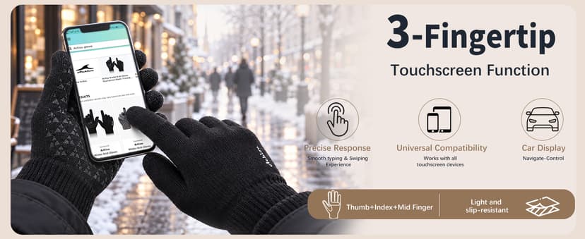 Achiou Winter Gloves, Glove for Men Women, Upgraded Touch Screen Texting Warm Running with Thermal Soft Knit Lining