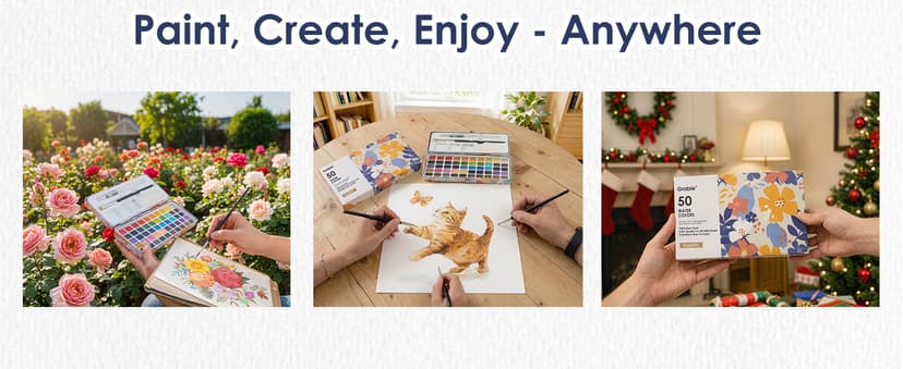 High Pigment Paints, Blendable Colors, Portable Travel Case, Painting, Sketching, Illustration, Beginner And Hobby Artists Grabie 50 Color Watercolor Paint Set with Brush Pens B0BJPQ3TKS