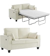 Brelice 80'' Leather Couch, Futon Sofa Bed, Faux Leather Couch with Adjustable Backrest, 2 Cup Holders & Side Pockets, Mid Century Modern Sofa for Living Room, Bedroom, Brown