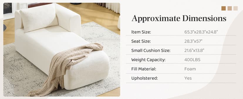 Bezseller Upholstered Chaise Lounge Indoor, Comfy Lounge Boucle Sofa, Modern Leisure Sleeper Sofa with Pillows, Recliner Chair Indoor for Living Room Bedroom Office, Beige