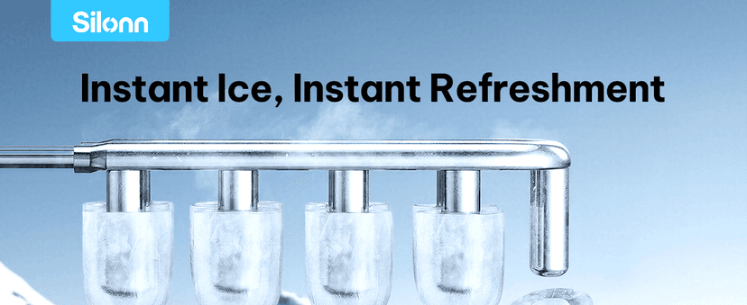 Silonn Ice Maker Countertop, 8 Ice Cubes in 6 Mins, 26.5 lbs/24H, 2 Bullet Ice Sizes, Self-Cleaning Bullet Ice Maker, Portable Ice Machine for Kitchen, Party, Office, and RV Camping