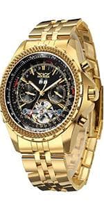 GLEIM Gute Mens Watches, Mechanical Skeleton Automatic Self-Winding Steampunk Watch for Men, Casual Clock Brown Leather Wrist Watch