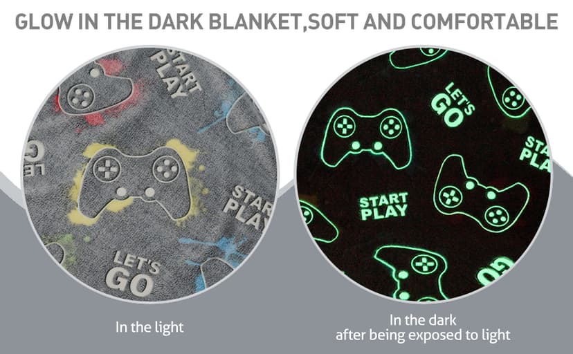 Jekeno Glow in The Dark Gaming Blanket Gamer Game Controller Throw Gift Toys for Kids Boys Teen Son Adults Gamepad Presents Easter Birthday Christmas Bedroom Decor Luminous Blanket Grey 50"x60" B09SHJYVGC
