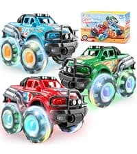 JOYIN 3 Pack Monster Truck Toy - Motion Activated Light Up Cars for Toddlers - Monster Glow Rover LED Wheels - Baby Boy Toys - Press and Go Dinosaur Trucks for Kids Boys Birthday Gifts for Christmas