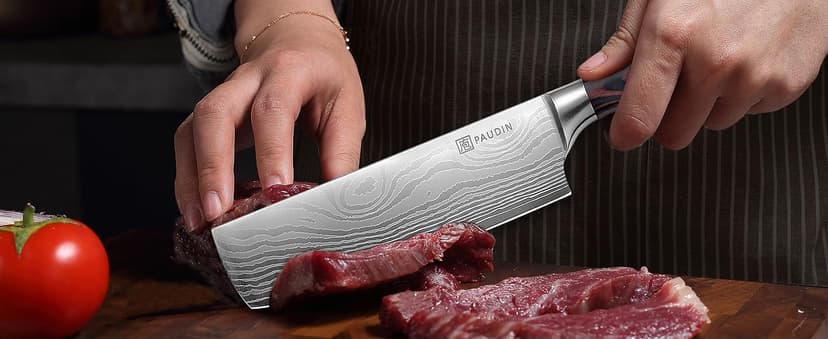 PAUDIN Nakiri Knife - 7" Razor Sharp Meat Cleaver and Vegetable Kitchen Knife, High Carbon Stainless Steel, Multipurpose Asian Chef Knife for Home and Kitchen with Ergonomic Handle