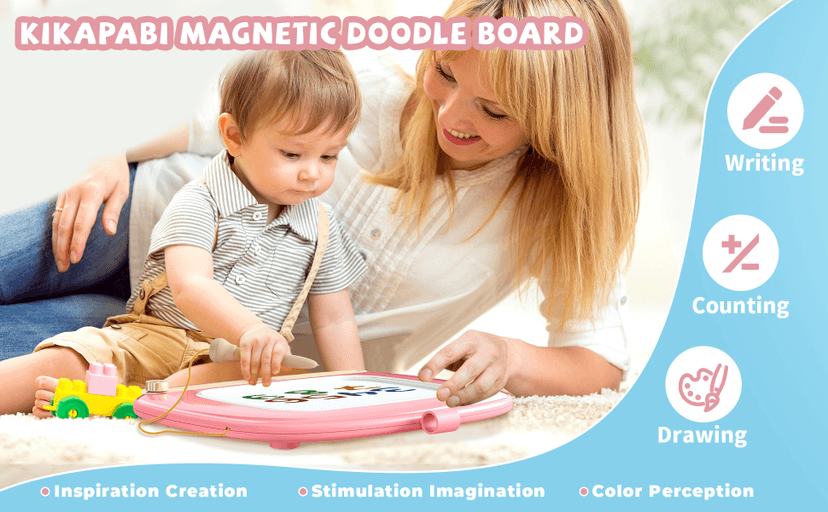 Kikapabi Toddler Magnetic Drawing Board - 1st Birthday Gifts for 1 2 3 Year Old Girls & Boys, Learning Doodle Board, Educational Toys for Baby (Pink)