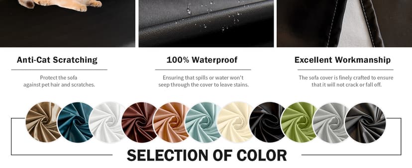 vctops Waterproof Faux PU Leather Sofa Covers for Sectional Sofa Vintage Couch Cover for Dogs Loveseat Covers Futon Cover L Shaped Cover Wipeable Couch Protector (Black,71"x51")