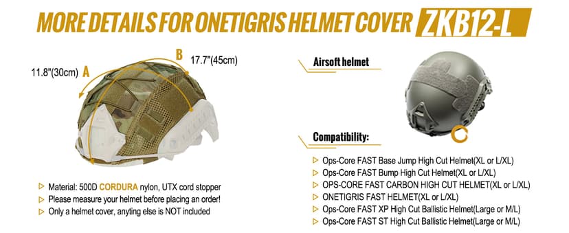 OneTigris Helmet Cover, Tactical Cloth Cover for Fast Helmet in Size L or M/L, XL or L/XL, Bump Helmet in Size XL or L/XL - ZKB12 No Helmet