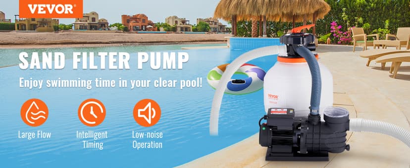 VEVOR 14-inch Sand Filter Pump for Above Ground, Digital Programmer Timer, 3000 GPH, 3/4 HP Pool Pumps System & Filters Combo Set with 6-Way Multi-Port Valve & Strainer Basket, Easy Installation