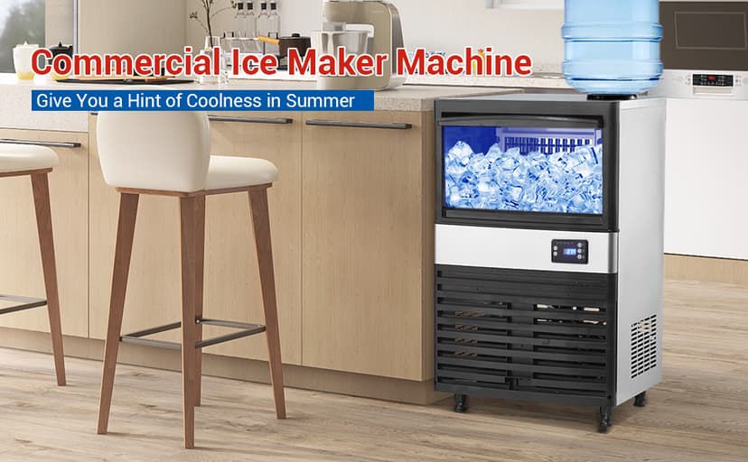 Commercial Ice Maker Machine, 130lbs/24H, 30 Lbs Ice Storage Bin, Fast Making Ice in 5-15 Mins, Auto-Clean, Timer Function, Freestanding or Undercounter for Restaurant,Coffee Shop, Food Truck and Bar