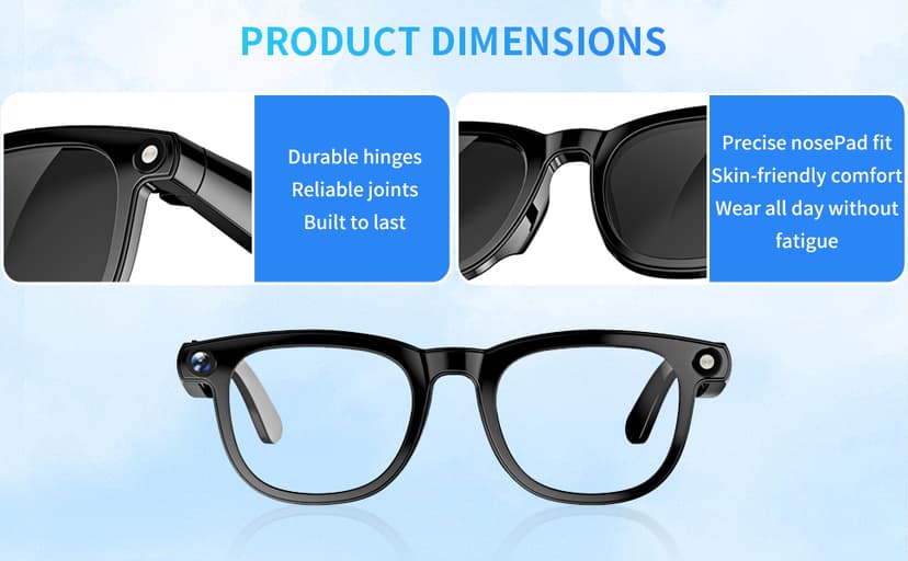 AI Translation Smart Glasses with 800W Camera, ENC Noise Cancelling Bluetooth 5.0, Real-Time Multilingual Translation (25 Languages), ChatGPT Compatible for Travel & Business (Black)