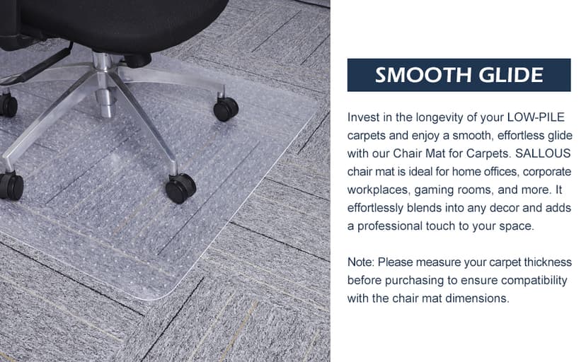 Chair Mat for Carpet, SALLOUS 46" x 60" Office Chair Mat for Carpeted Floors, Heavy Duty Vinyl Floor Mat with Grips, Floor Protector Computer Desk Mat for Home Office (Clear, Rectangular)