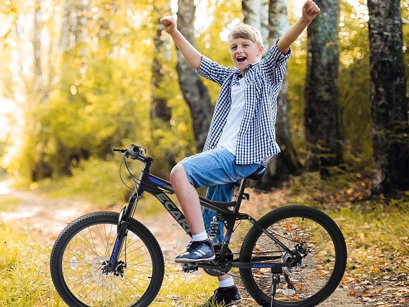Ecarpat 24/26/27.5 Inch Mountain Bike, Full/Front Suspension Mens Boys Mountain Bike with 21 Speed Steel Frame and Dual Disc Brakes, Adult Sport Bicycle for Trail City Road, Gift Choice