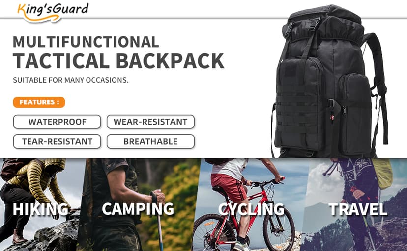 King'sGuard 70L Camping Hiking Backpack for Men Women Large Military Tactical Backpack Molle Rucksack Backpack for Outdoor