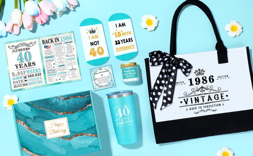 40th Birthday Gifts Women 40 Year Old Birthday Gifts dor Women Happy 40th Bday Gift for Her 40 and Fabulous Gift Ideas for Woman 40s Forty and Fabulous Decorations Set with Tumbler Tote Bag Socks B0G1LHRFHN