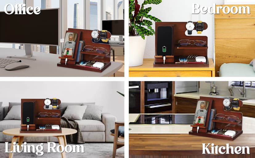 Grandpa Gifts, Fathers Day Grandpa Gifts, Wood Phone Docking Station, Fathers Day Birthday Christmas Stocking Stuffers from Grandkids, Nightstand Organizer