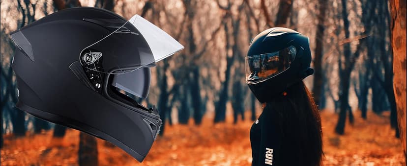 1Storm Motorcycle Street Bike Dual Visor/Sun Visor Full Face Helmet Mechanic with LED Tail Light: Matt Black