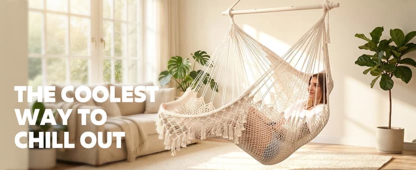 Chihee Hammock Chair Handmade Hanging Chair Cotton Rope Woven Hanging Seat Soft-Spun Large Stretch Hammock Swing, Collapsible Strong Metal Spreader Bar Elegant Macrame Comfort Indoor Outdoor Garden