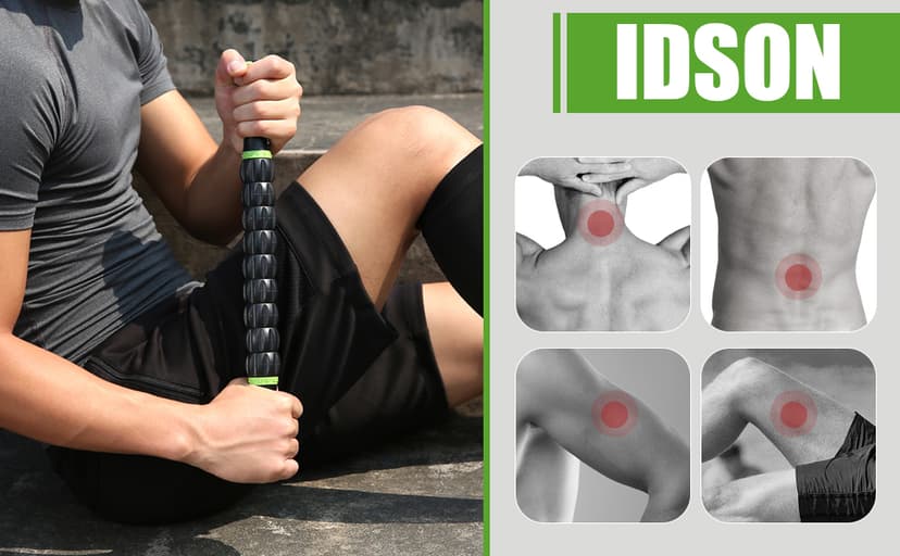 Idson Muscle Roller Stick for Athletes- Body Massage Sticks Tools Massager for Relief Muscle Soreness,Cramping and Tightness,Help Legs and Back Recovery,Black Green