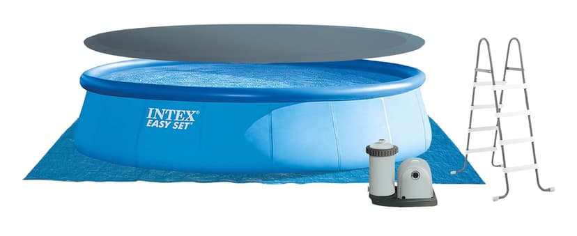 Intex Easy Set 18 Foot by 48 Inch Round Inflatable Above Ground Swimming Pool with Filter Pump, Ladder, Pool Cover, and 6 Pack Filter Cartridges, Blue