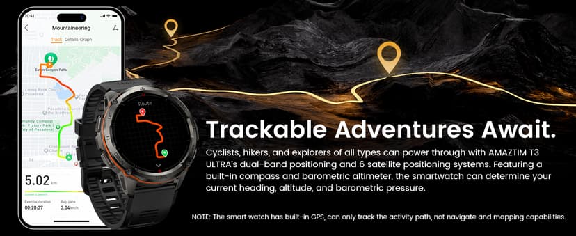 AMAZTIM GPS Smart Watch for Men, 6 Satellite Positioning, Compass, Stainless Steel Body, 50M Waterproof, 470mAh Extra-Large Battery, Answer/Make Call, 1.43" AMOLED Screen, Compatible for Android iOS