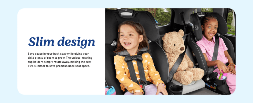 Graco Slimfit 3-in-1 Convertible Car Seat, Ultra-Space-Saving Design, Jarret, Suitable for Rear and Forward-Facing, Highback Booster Seat with 10-Position Headrest