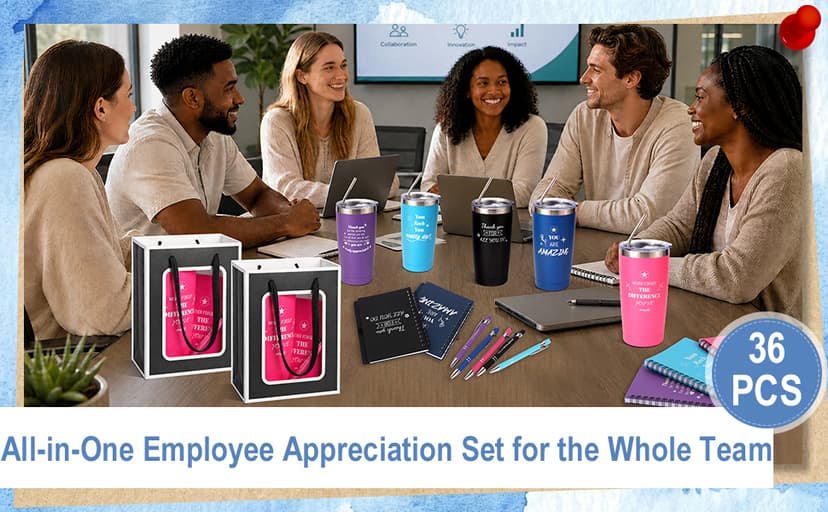 6 Set/36 Pcs Teacher Employee Appreciation Gifts Bulk - 20 Oz Insulated Tumblers, Steel Straw & Cleaner, Gift Bag, Inspirational Notebook, Motivational Pen - Thank You Gift for Coworker, Nurses B0GVYGNVQM