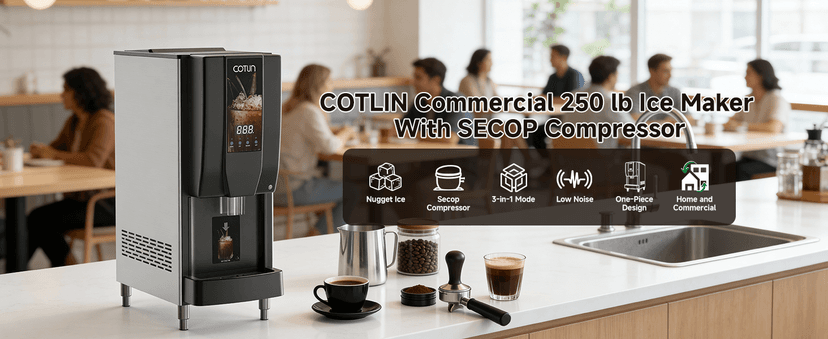 COTLIN Commercial Nugget Ice Maker, 250 lbs/Day Ice Machine with 7 lb Storage Bin, 3-in-1 Smart Modes, SECOP Compressor, Energy Efficient, ETL Certified, Ice Maker for Commercial and Home