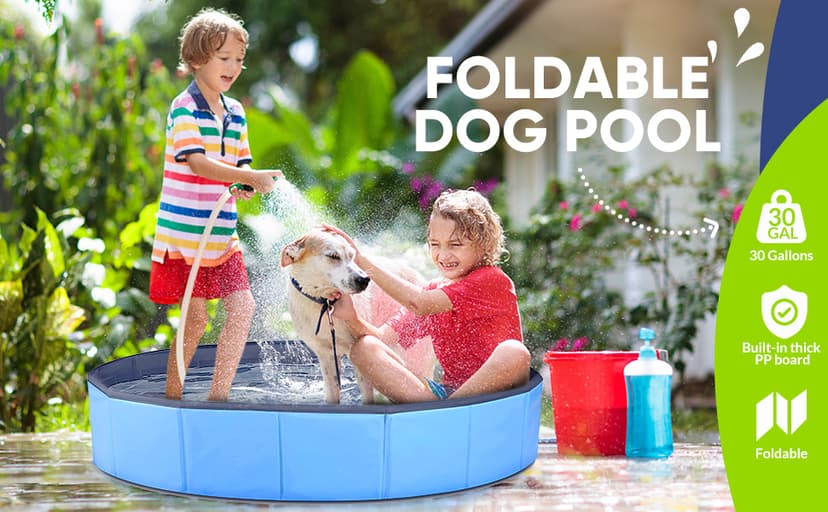 Dog Pool, Foldable Pet Swimming Pool with 6mm High-Strength PP Board, Hard Plastic Collapsible Doggy Pools for Small Dogs Kitty Duck,Non-Slip Doggie Bathtub Quick to Set Up and Drainage Hole(32x8in)