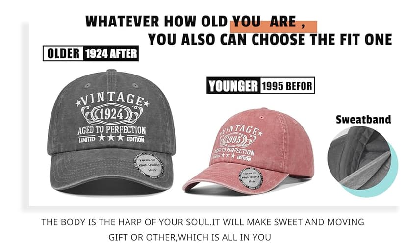 Birthday Gifts for Men Women, Personalized 30th - 100th Birthday Gifts, 1924-1995 Vintage Hat