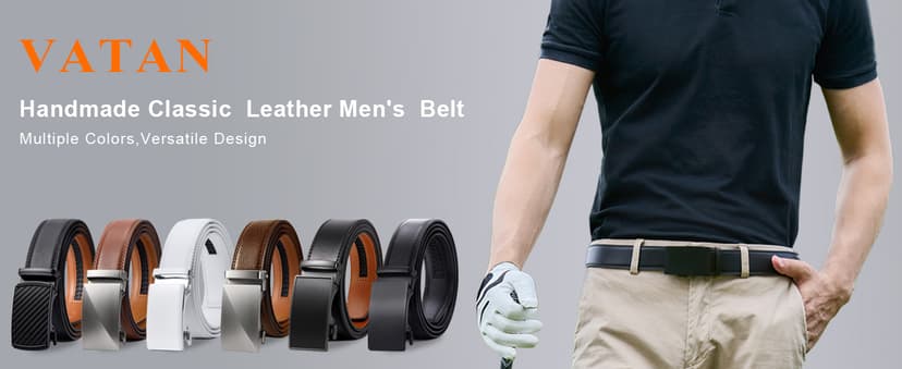 VATAN Men's Belt Leather Ratchet Belt for Men Dress Casual Every Day with Adjustable Buckle, Trim to Fit