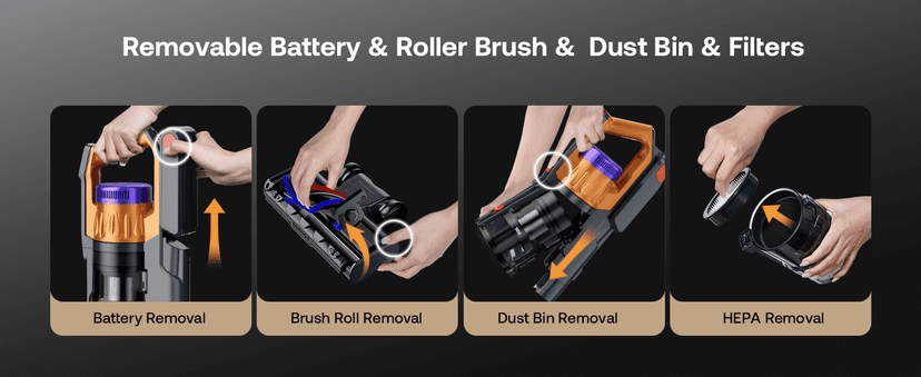 Cordless Vacuum Cleaner for Home, Upgraded 60Kpa Powerful Suction Pet Hair Vacuum with 70min Runtime, Green LED Light for Hardwood Floors & Carpet, Self-Standing Rechargeable Stick Vacuum, Golden