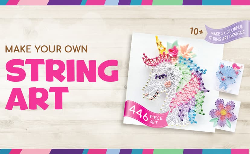 Hapinest String Art Craft Kit for Kids Ages 10-12 and Up, 3D String Art Kit Crafts for Teens, Birthday Gifts for Tween Girls Ages 10 11 12 Years Old and Up, Makes 3 Designs - Unicorn, Cat, and Flower