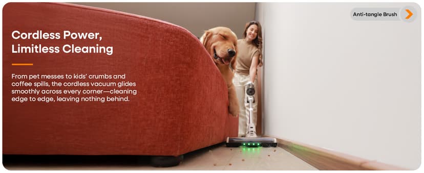 ElecKeys Cordless Vacuum Cleaner, 580W 48KPA 65Mins Vacuum Cleaners for Home, Self-Standing Anti-Tangle Vacuum with LED Display, Rechargeable, Lightweight, Cordless Vacuum for Floors/Pet Hair/Carpets