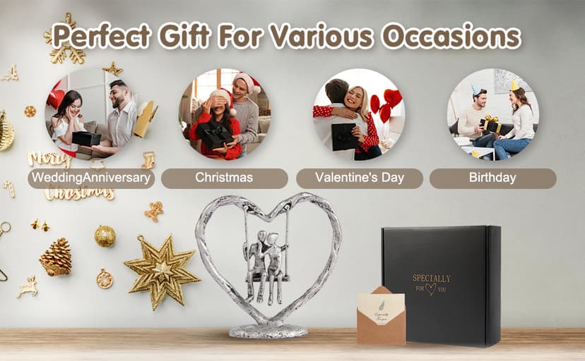 25th/Silver Anniversary Wedding Gifts for Wife/Her/Him,Valentine's Day/Birthday/Wedding Gifts for Couples,Heart Sculpture/Figurine,Handcrafted Antique Silver Metal Couple Statue Decor B0FP2Z3KQD