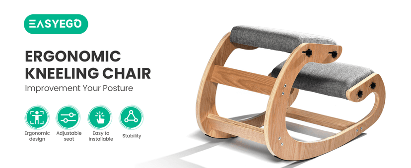 Easyego Kneeling Chair Ergonomic Posture Chair, Wood Adjustable Rocking Knee with Soft Padding, Natural Relief for Neck or Back Pain for Home Office, Max Load 300 lb - Gray