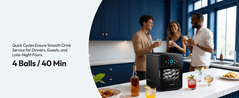 EUHOMY 2" Ice Ball Maker Countertop, 4Pcs Ready in 40Mins, 144Pcs/day, Self-Cleaning Sphere Ice Maker Machine with Crystal Clear Ice, Round Ice Cube Maker for Whiskey & Bourbon