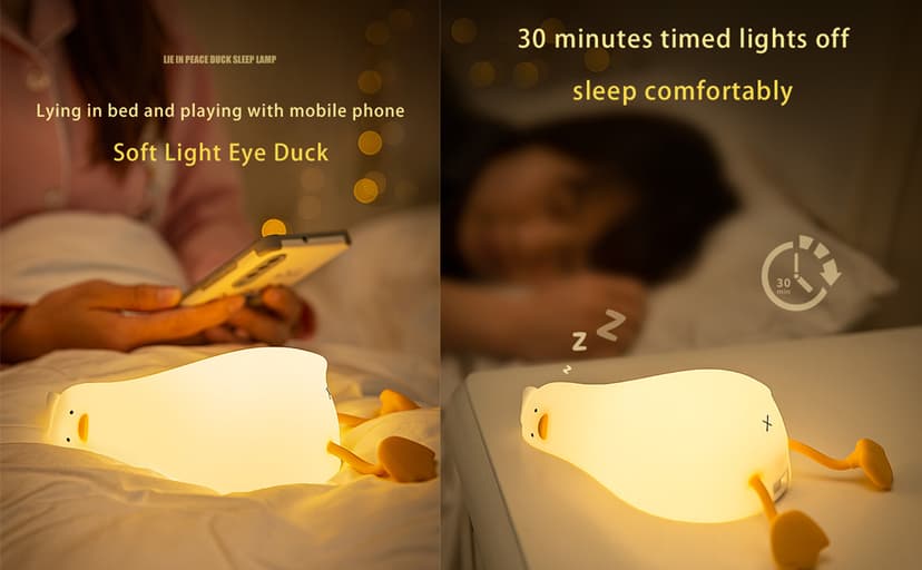 HAPPYBAG LED Lying Flat Duck Night Light, 3 Level Dimmable Nursery Nightlight,Cute Lamps Silicone Squishy Light Up Duck,Rechargeable Bedside Touch Lamp for Breastfeeding Toddler Baby Kids Decor