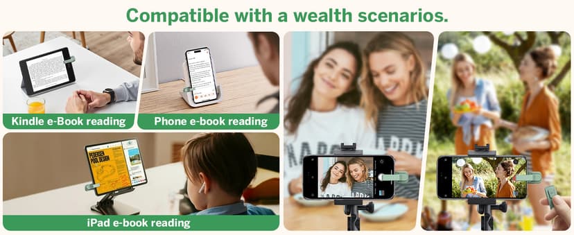 Clicker Page Turner for Kindle Accessories for Camera Video Record&Shutter Selfie with Storage Bag, Fits Thick Cases (Green) Page Turner Ring for Kindle,Remote Control for iPhone iPad Tablets eReaders B0FJXPC91M
