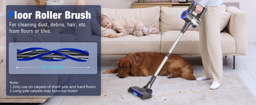 Cordless Vacuum Cleaner, Upgraded 40Kpa Stick Vacuum Cleaners for Home, 8 in 1 Lightweight with Self-Standing, 1.5L Dust Cup & Anti-tangle, Rechargeable Vacuum for Hard Floors Carpets Pet Hair