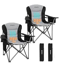 KingCamp Oversized Camping Chair with Adjustable Lumbar Support, 550lbs Heavy Duty Padded Folding Lawn Chair for Adults, Outdoor Armchair with Cooler Bag, Cup Holder & Side Pocket for Fishing, Travel