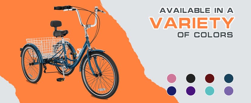 MOONCOOL Adult Tricycles 3 Wheel 7 Speed Trikes, 20/24/26 inch Adult Trikes 3 Wheeled Bike with Basket for Seniors, Women, Men