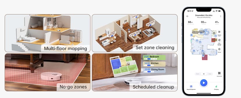 dreame L10s Ultra Robot Vacuum and Mop Combo, Auto Mop Cleaning and Drying, Self-Refilling and Self-Emptying Base for 60 Days of Cleaning, 5300Pa Suction and AI Navigation, Compatible with Alexa